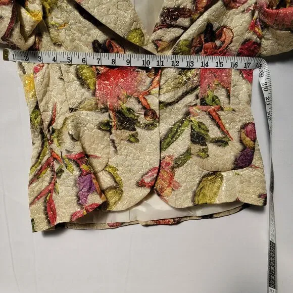 Gorgeous Escada Silk Blend Cream Gold Embossed Floral Blazer US 4 EU 36